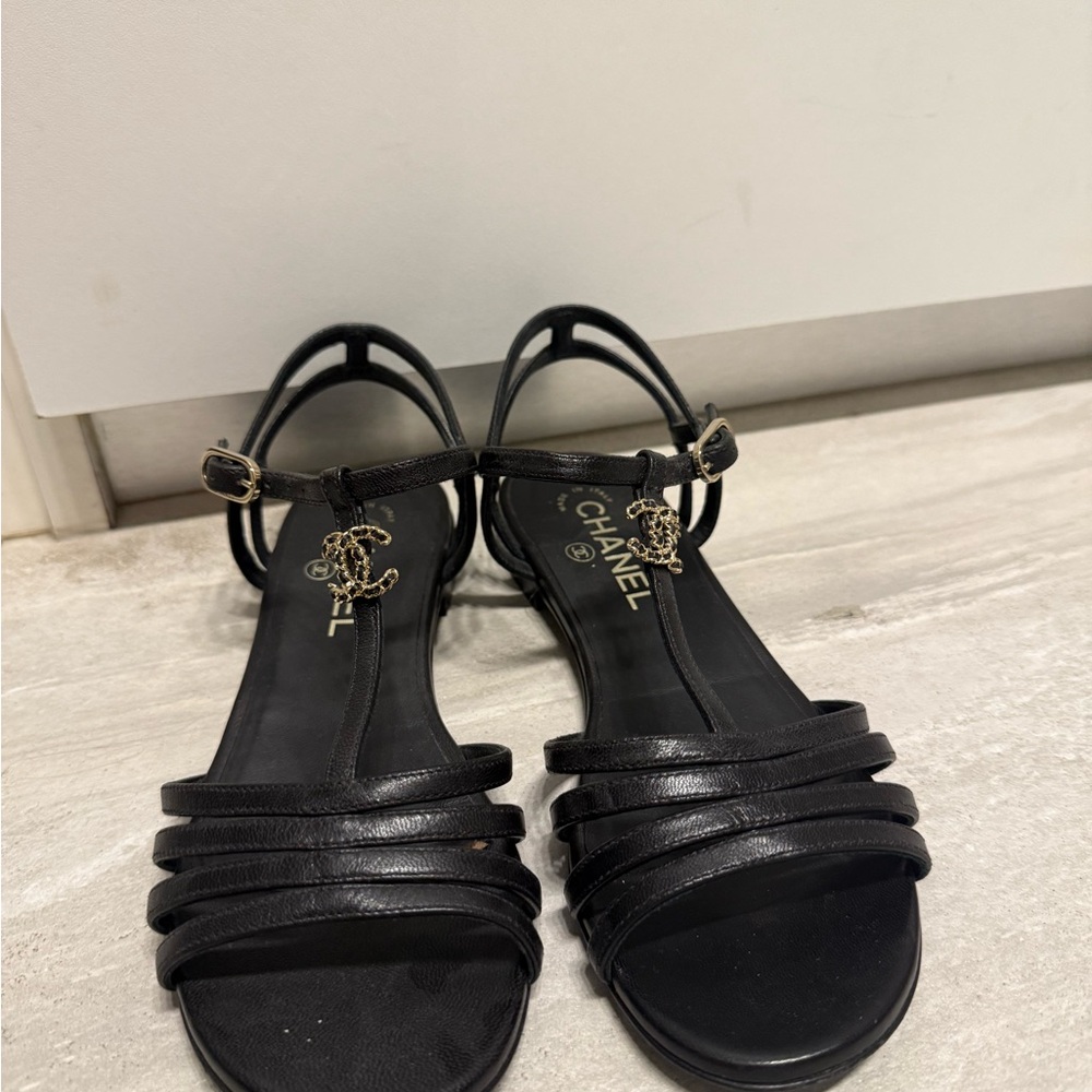 CHANEL Black Strappy Sandals